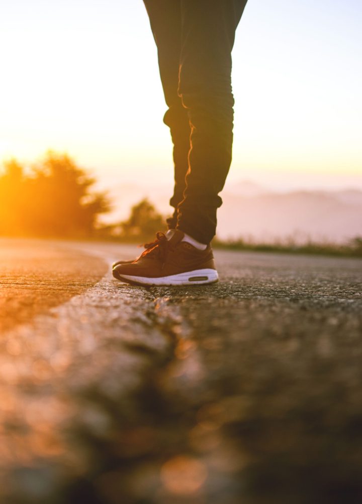 running feet, sneakers, morning light